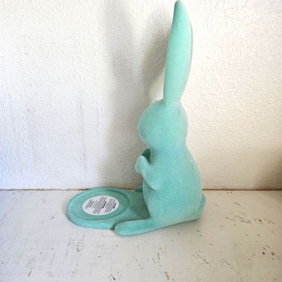 Bath & Body Works rabbit jar candle holder turquoise blue flocked 12 inches - Picture 4 of 10
